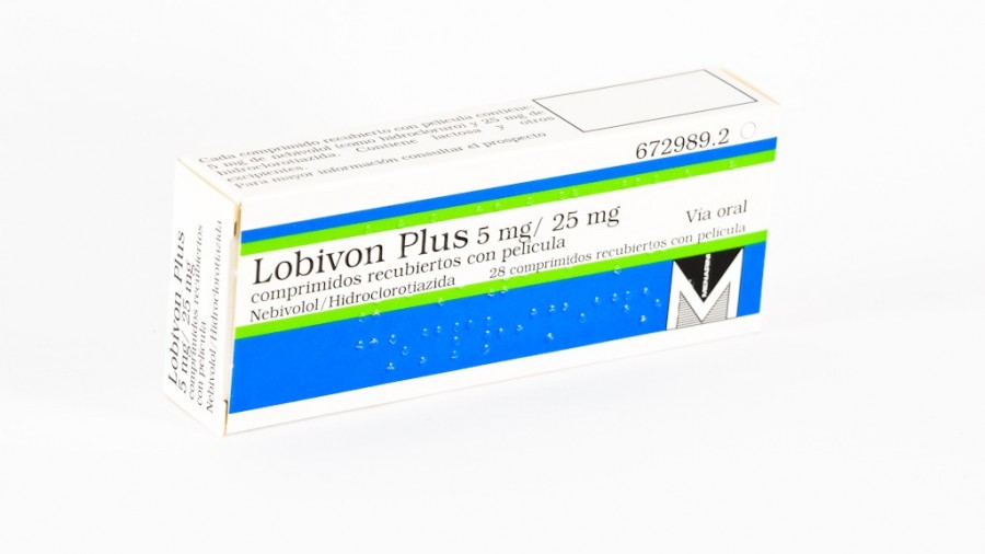 LOBIVON PLUS 5 mg/25 mg COMPRIMIDOS RECUBIERTOS CON PELICULA, 28 comprimidos fotografía del envase.