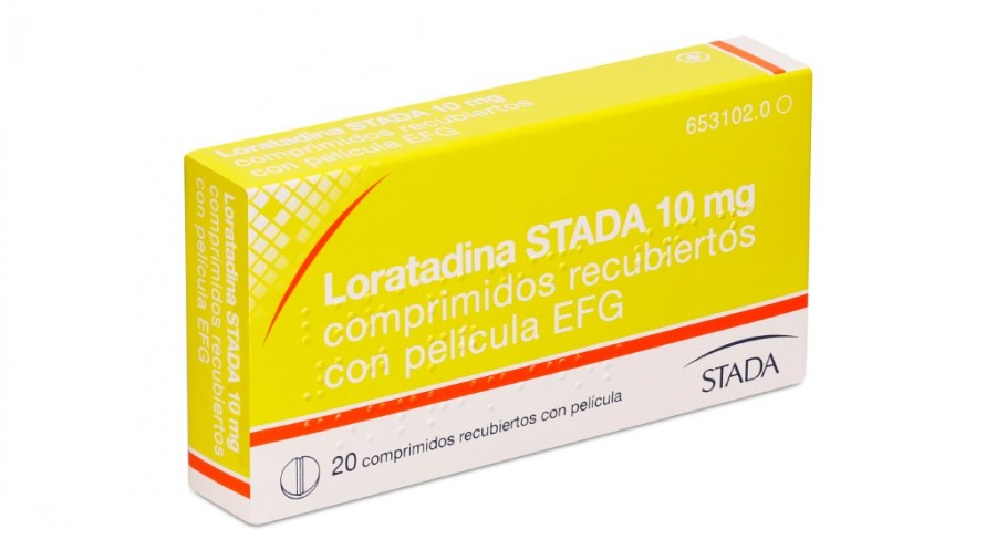 LORATADINA STADA 10 mg COMPRIMIDOS RECUBIERTOS CON PELICULA EFG, 20 comprimidos fotografía del envase.