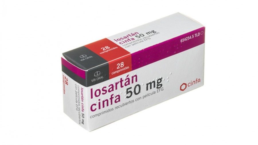 LOSARTAN CINFA 50 mg COMPRIMIDOS RECUBIERTOS CON PELICULA EFG, 28 comprimidos fotografía del envase.