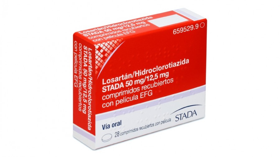 LOSARTAN / HIDROCLOROTIAZIDA STADA 50/12,5 mg COMPRIMIDOS RECUBIERTOS CON PELICULA EFG, 28 comprimidos fotografía del envase.