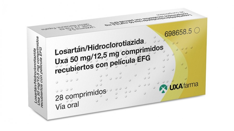 LOSARTAN/HIDROCLOROTIAZIDA UXA 50 MG/12,5 MG COMPRIMIDOS RECUBIERTOS CON PELICULA EFG , 28 comprimidos fotografía del envase.