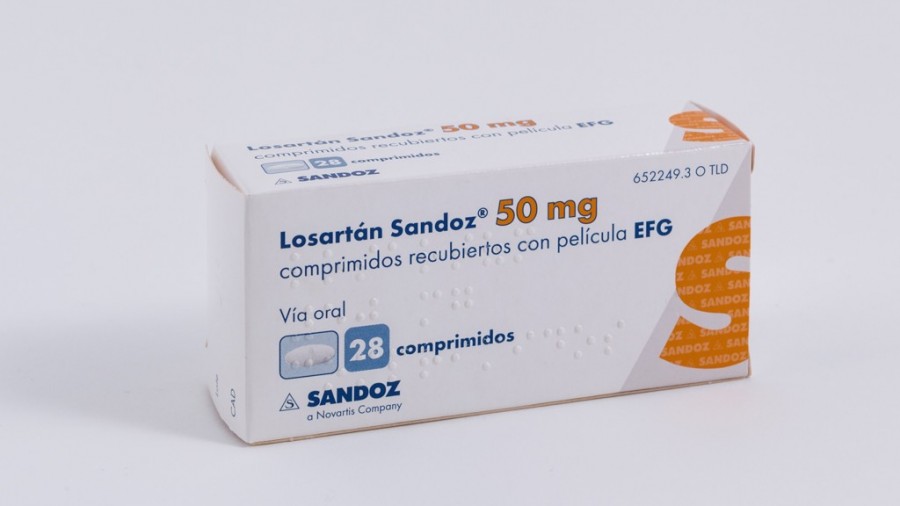 LOSARTAN SANDOZ 50 mg COMPRIMIDOS RECUBIERTOS CON PELICULA EFG , 28 comprimidos fotografía del envase.