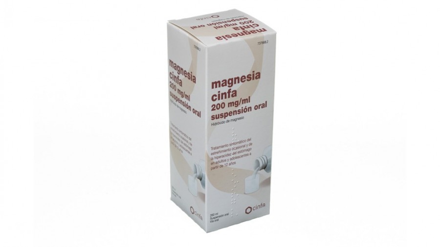 MAGNESIA CINFA 200 mg/ ml SUSPENSION ORAL, 1 frasco de 260 ml fotografía del envase.