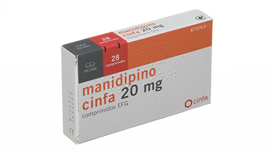 MANIDIPINO CINFA 20 mg COMPRIMIDOS EFG, 28 comprimidos fotografía del envase.