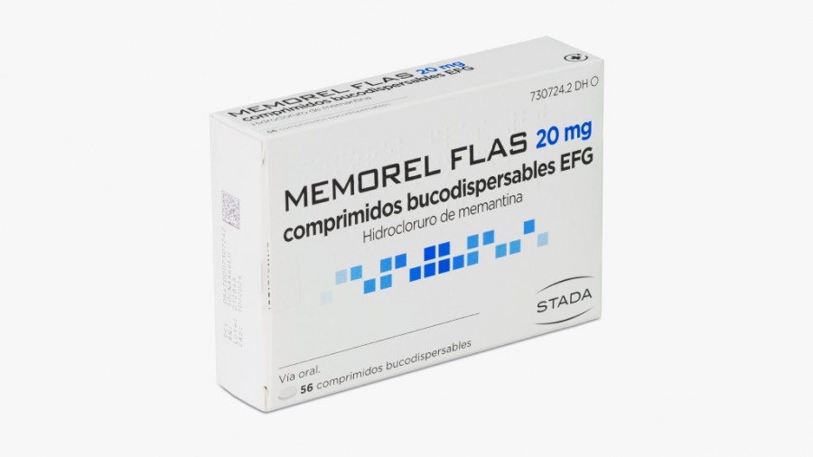MEMANTINA FLAS STADAFARMA 20 MG COMPRIMIDOS BUCODISPERSABLES EFG, 56 comprimidos fotografía del envase.