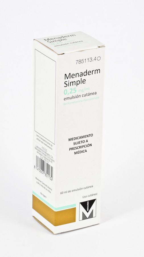 MENADERM SIMPLE 0,25 mg/ml EMULSIÓN CUTÁNEA, 1 frasco de 60 ml fotografía del envase.