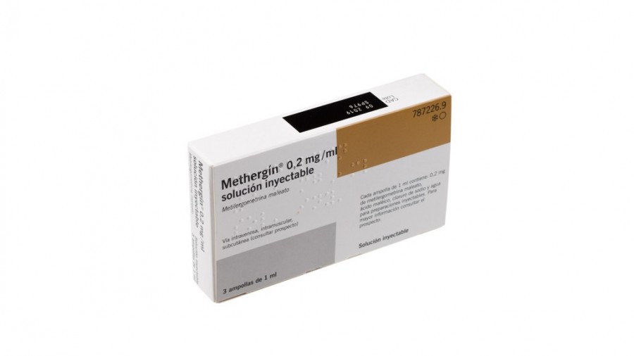 METHERGIN 0,2 mg/ml SOLUCION INYECTABLE, 3 ampollas de 1 ml fotografía del envase.