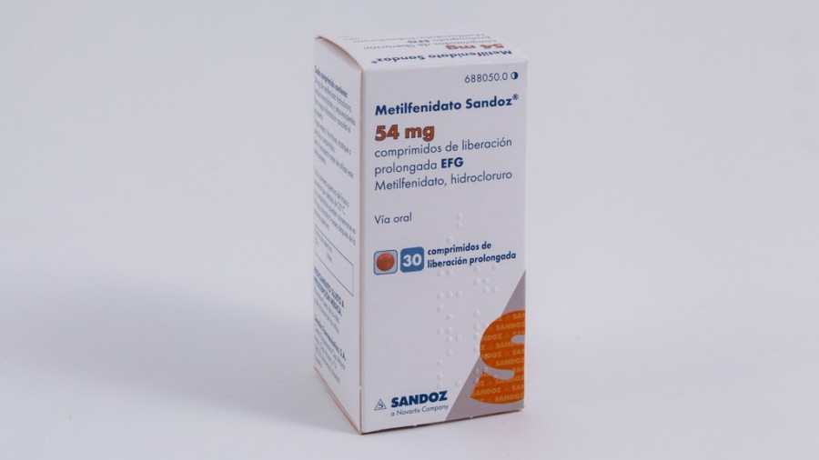 METILFENIDATO SANDOZ 54 mg COMPRIMIDOS DE LIBERACION PROLONGADA EFG, 30 comprimidos fotografía del envase.