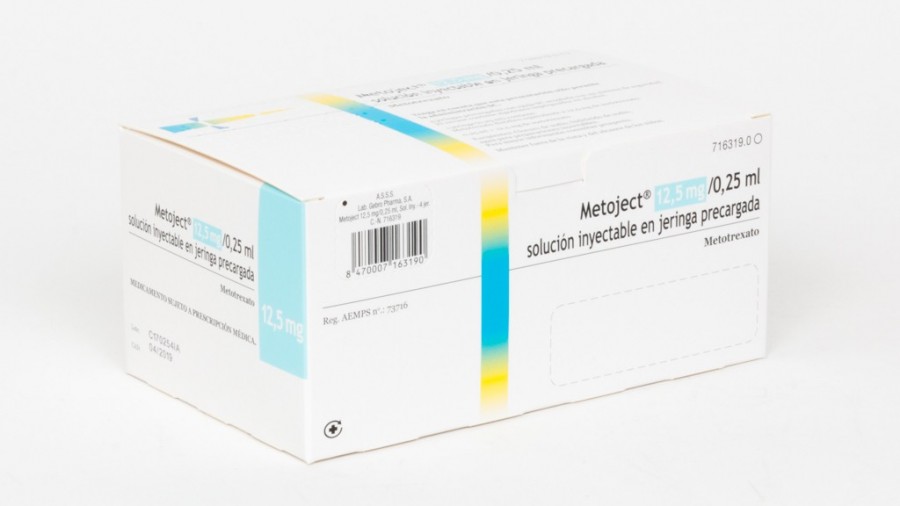 METOJECT 12,5 mg / 0,25 ml SOLUCION INYECTABLE EN JERINGA PRECARGADA, 4 jeringas precargadas de 0,25 ml fotografía del envase.
