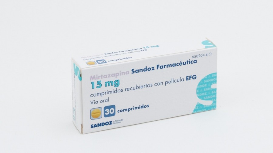 MIRTAZAPINA SANDOZ FARMACÉUTICA 15 mg COMPRIMIDOS RECUBIERTOS CON PELICULA EFG , 60 comprimidos fotografía del envase.