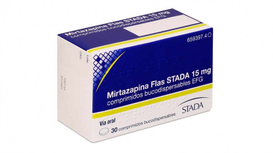 MIRTAZAPINA  FLAS STADA 15 mg COMPRIMIDOS BUCODISPERSABLES EFG, 30 comprimidos (Al/Al unidosis con pestaña) fotografía del envase.