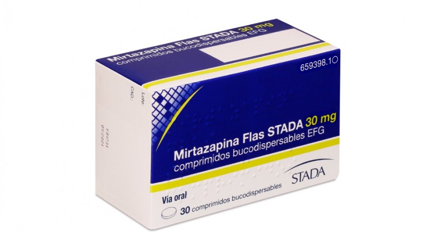 MIRTAZAPINA  FLAS STADA 30 mg COMPRIMIDOS BUCODISPERSABLES EFG, 30 comprimidos (perforado umnidosis) fotografía del envase.