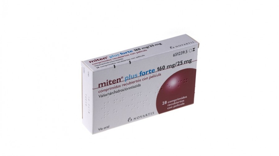 MITEN PLUS FORTE 160 mg/25 mg COMPRIMIDOS RECUBIERTOS CON PELICULA, 28 comprimidos (Al/PVC/PVdC) fotografía del envase.