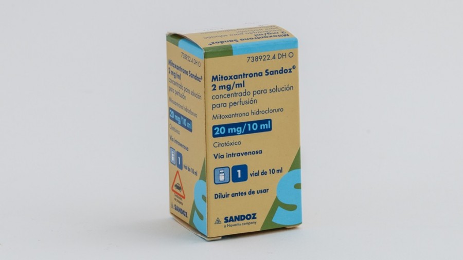 MITOXANTRONA SANDOZ 2 mg/ml CONCENTRADO PARA SOLUCION PARA PERFUSION , 1 vial de 10 ml fotografía del envase.