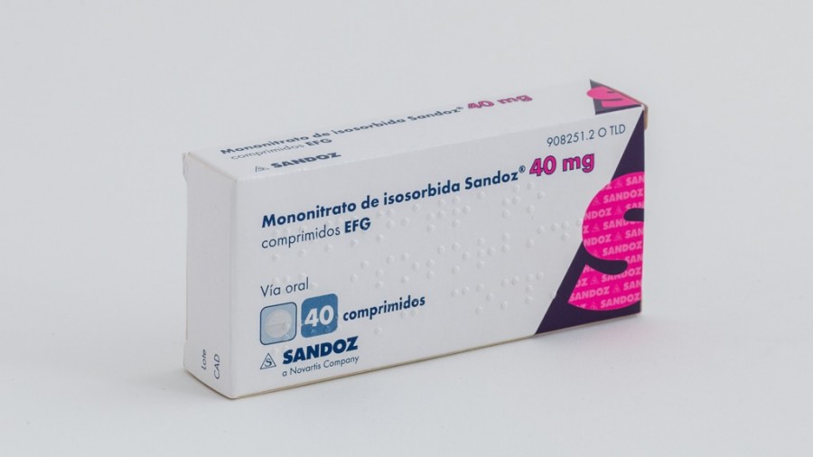 MONONITRATO DE ISOSORBIDA SANDOZ 40 mg COMPRIMIDOS EFG , 40 comprimidos fotografía del envase.