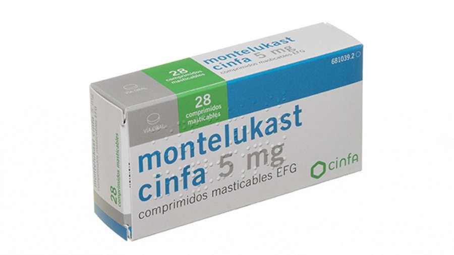 MONTELUKAST CINFA 5 mg COMPRIMIDOS MASTICABLES EFG , 28 comprimidos fotografía del envase.
