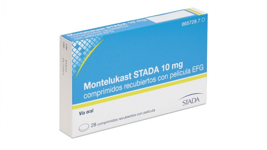 MONTELUKAST STADA 10 mg COMPRIMIDOS RECUBIERTOS CON PELICULA EFG , 28 comprimidos fotografía del envase.