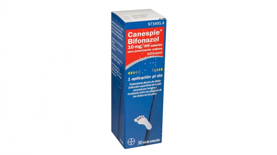 CANESPIE BIFONAZOL 10 mg/ml SOLUCION PARA PULVERIZACION CUTANEA , 1 frasco de 30 ml fotografía del envase.