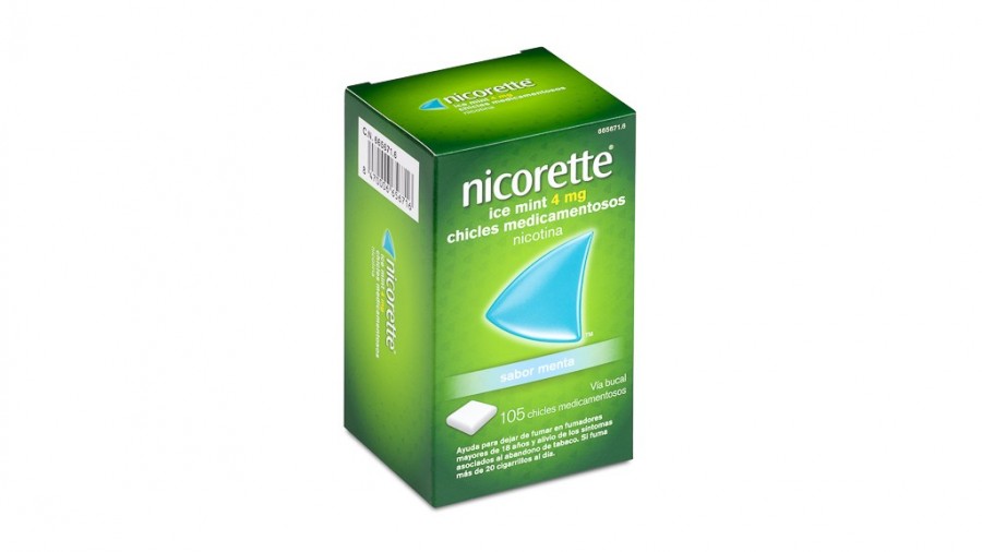 NICORETTE ICE MINT 4 mg CHICLES MEDICAMENTOSOS, 105 chicles fotografía del envase.