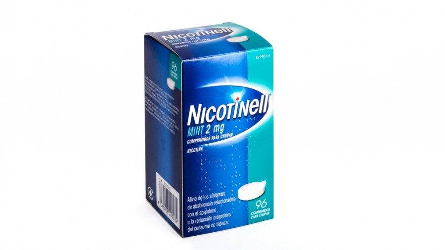 NICOTINELL MINT 2 mg COMPRIMIDOS PARA CHUPAR, 96 comprimidos fotografía del envase.