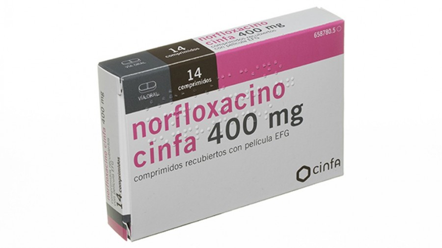NORFLOXACINO CINFA 400 mg COMPRIMIDOS RECUBIERTOS CON PELICULA EFG, 14 comprimidos fotografía del envase.