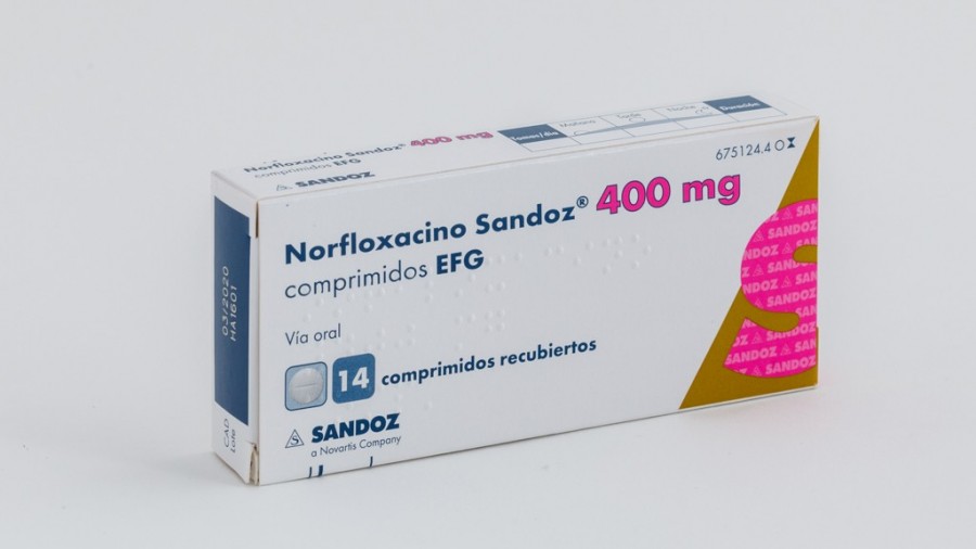 NORFLOXACINO SANDOZ 400 mg COMPRIMIDOS EFG, 14 comprimidos fotografía del envase.