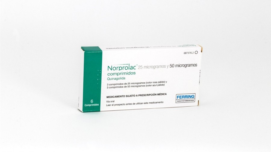 NORPROLAC 25 MICROGRAMOS Y 50 MICROGRAMOS COMPRIMIDOS , (25 mg) 3 comp + (50 mg) 3 comp fotografía del envase.