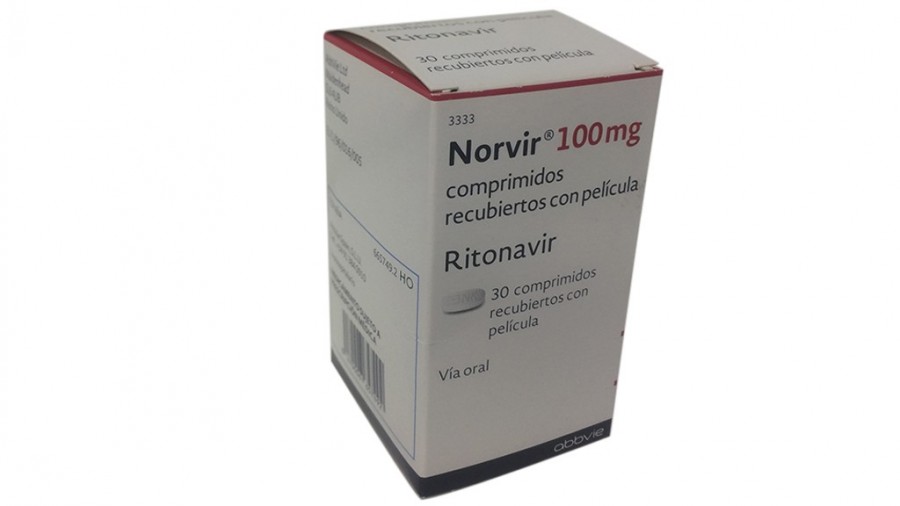 NORVIR 100 mg COMPRIMIDOS RECUBIERTOS CON PELICULA, 30 comprimidos fotografía del envase.