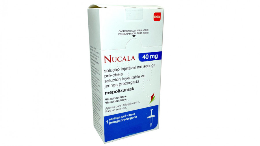 NUCALA 40 MG SOLUCION INYECTABLE EN JERINGA PRECARGADA, 1 jeringa precargada fotografía del envase.