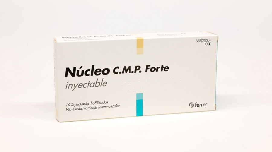 NUCLEO CMP FORTE INYECTABLE, 3 viales de polvo para solución para inyección + 3 ampollas de disolvente fotografía del envase.