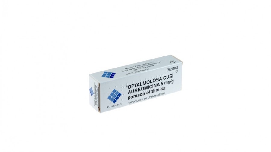 OFTALMOLOSA CUSI AUREOMICINA 5 mg/g POMADA OFTÁLMICA , 1 tubo de 3 g fotografía del envase.