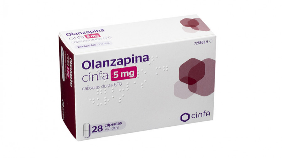 OLANZAPINA CINFA 5 MG CAPSULAS DURAS EFG , 28 cápsulas fotografía del envase.