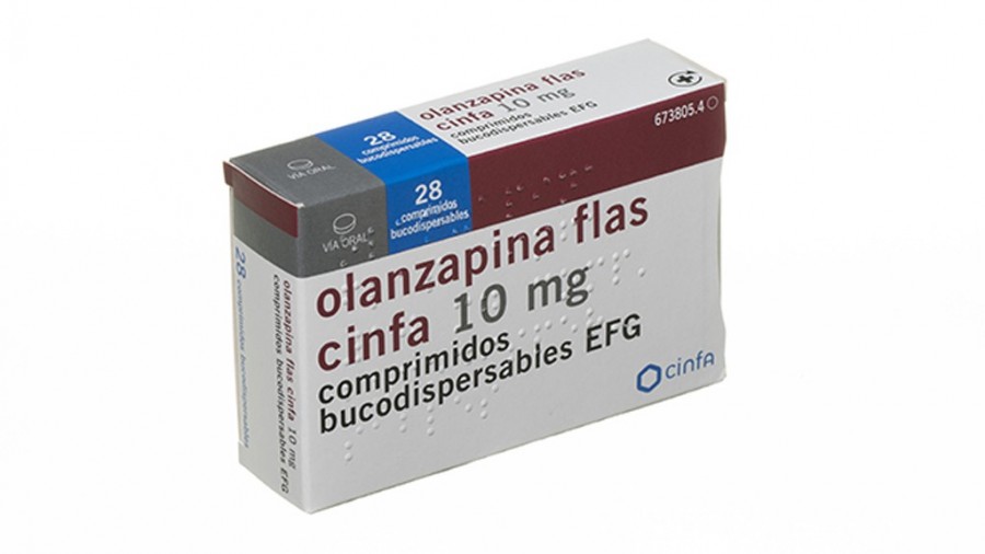 OLANZAPINA FLAS CINFA 10 mg COMPRIMIDOS BUCODISPERSABLES EFG, 56 comprimidos fotografía del envase.