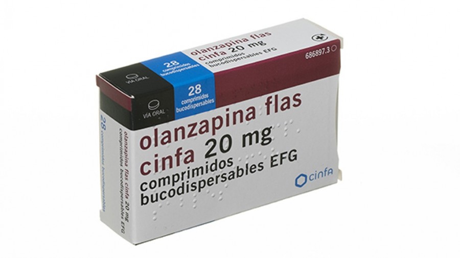 OLANZAPINA FLAS CINFA 20 mg COMPRIMIDOS BUCODISPERSABLES EFG, 28 comprimidos fotografía del envase.