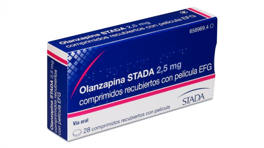 OLANZAPINA STADA 2,5 mg COMPRIMIDOS RECUBIERTOS CON PELICULA EFG , 28 comprimidos fotografía del envase.