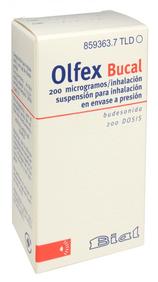 OLFEX BUCAL 200 microgramos/INHALACION,  SUSPENSION PARA INHALACION EN ENVASE A PRESION , 1 inhalador de 200 dosis fotografía del envase.