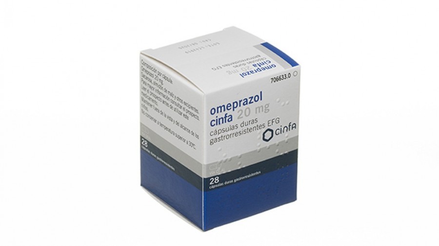 OMEPRAZOL CINFA 20 mg CAPSULAS DURAS GASTRORRESISTENTES EFG , 28 cápsulas fotografía del envase.