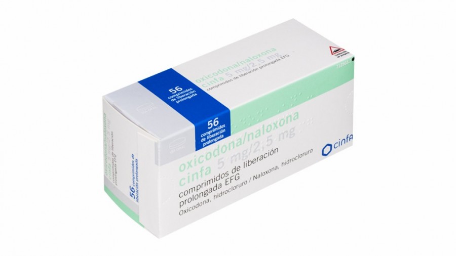 OXICODONA/NALOXONA CINFA 5 MG/2,5 MG COMPRIMIDOS DE LIBERACION PROLONGADA EFG, 56 comprimidos fotografía del envase.