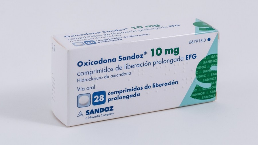 OXICODONA SANDOZ 10 mg COMPRIMIDOS DE LIBERACION PROLONGADA EFG , 28 comprimidos fotografía del envase.