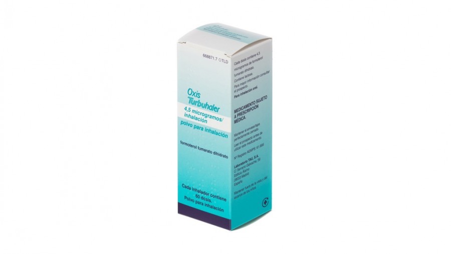 OXIS TURBUHALER  4,5 microgramos/INHALACION POLVO PARA INHALACION , 1 inhalador de 60 dosis fotografía del envase.