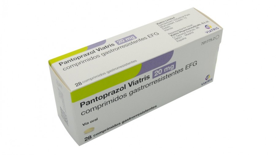 PANTOPRAZOL VIATRIS 20 MG COMPRIMIDOS GASTRORRESISTENTES EFG, 28 comprimidos (frasco) fotografía del envase.