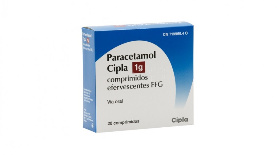 PARACETAMOL CIPLA 1 G COMPRIMIDOS EFERVESCENTES EFG, 20 comprimidos fotografía del envase.