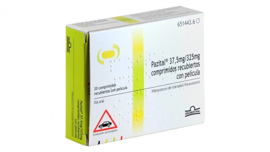 PAZITAL 37,5 mg/325 mg COMPRIMIDOS RECUBIERTOS CON PELICULA , 20 comprimidos fotografía del envase.