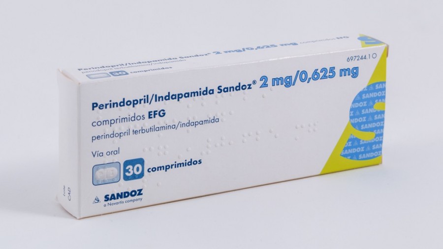 PERINDOPRIL/INDAPAMIDA SANDOZ 2 MG/0,625 MG COMPRIMIDOS EFG , 30 comprimidos (AL/AL) fotografía del envase.