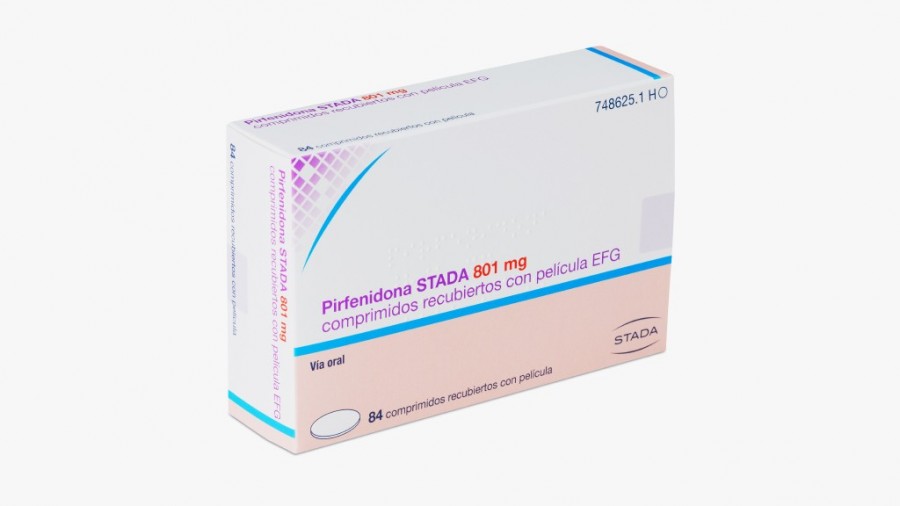 PIRFENIDONA STADA 801 MG COMPRIMIDOS RECUBIERTOS CON PELICULA EFG, 84 comprimidos (PVC/PVDC/Al) fotografía del envase.