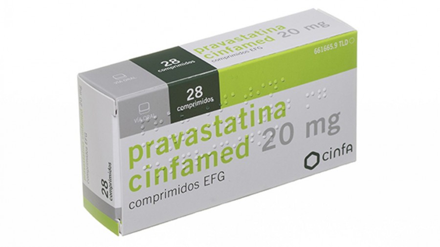 PRAVASTATINA CINFAMED 20 mg COMPRIMIDOS EFG, 28 comprimidos fotografía del envase.