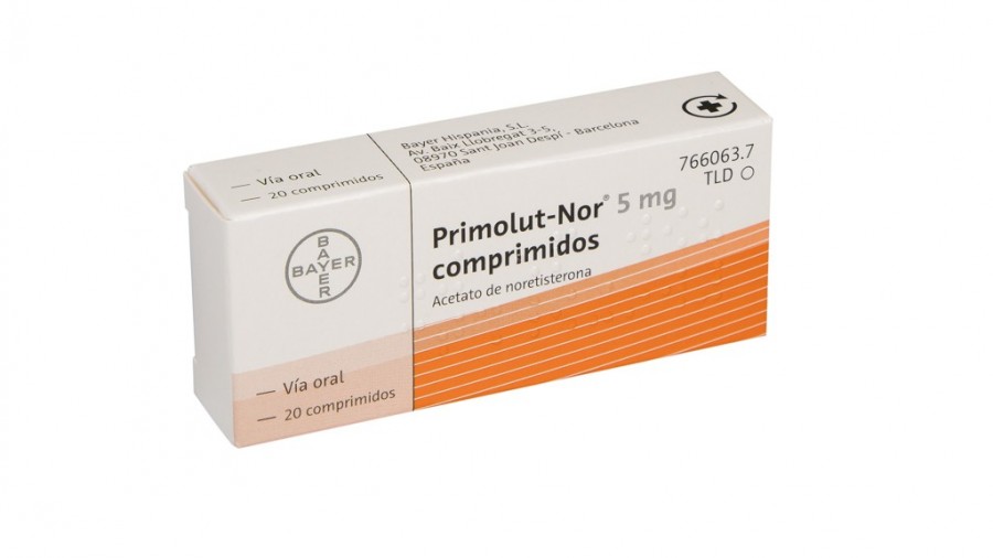 PRIMOLUT-NOR 5 mg COMPRIMIDOS, 20 comprimidos fotografía del envase.