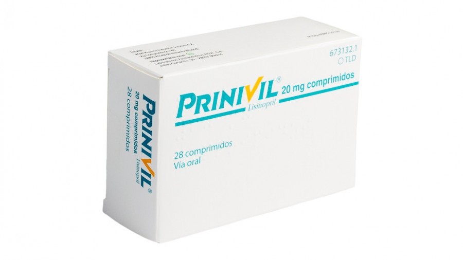 PRINIVIL 20 mg COMPRIMIDOS , 28 comprimidos fotografía del envase.