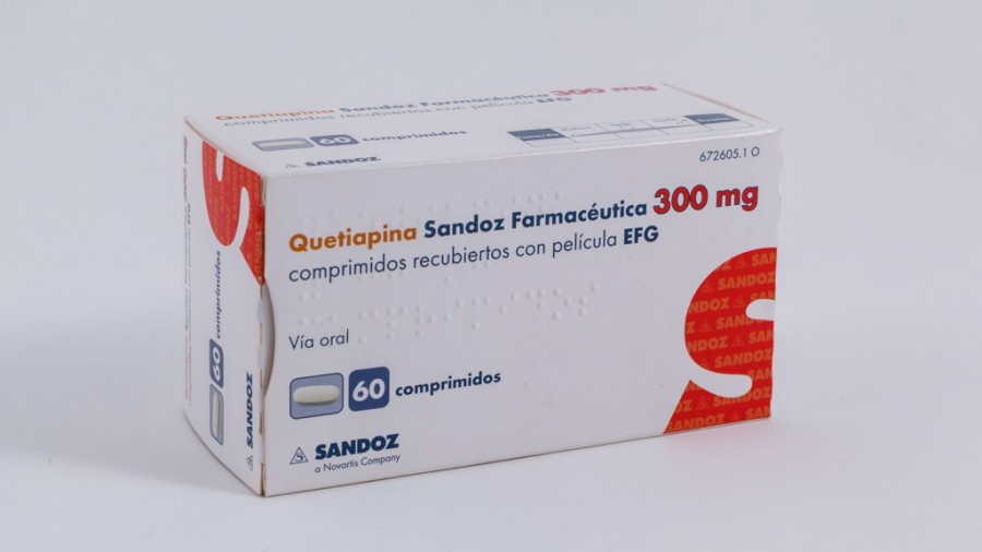 QUETIAPINA SANDOZ FARMACEUTICA 300 mg COMPRIMIDOS RECUBIERTOS CON PELICULA EFG , 60 comprimidos fotografía del envase.