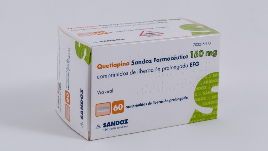 QUETIAPINA SANDOZ FARMACEUTICA 150 MG COMPRIMIDOS DE LIBERACION PROLONGADA EFG , 60 comprimidos fotografía del envase.